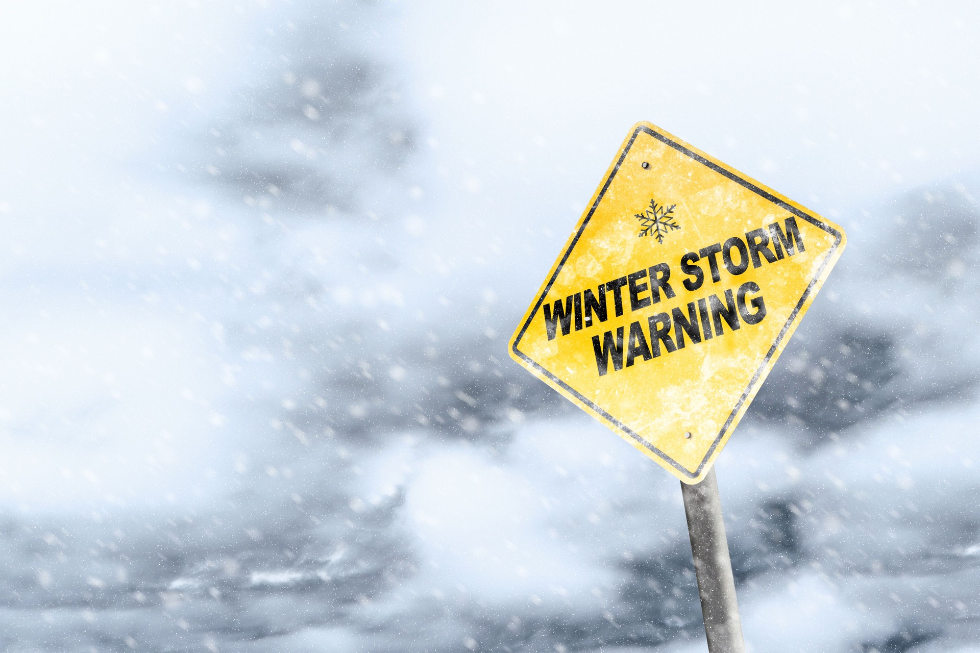Winter Storm Warning Sign With Snowfall and Stormy Background Winter Storm Warning Sign With Snowfall and Stormy Background